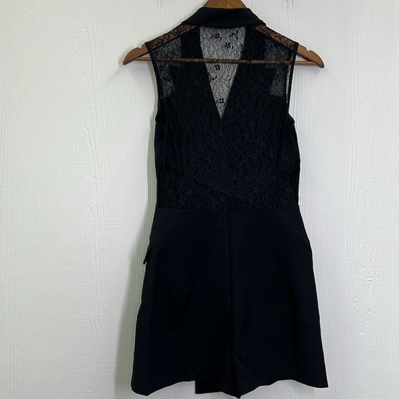 Zara - Tuxedo Sleeveless Lace Rhinestone Flower Button Short Romper Medium - Picture 12 of 16